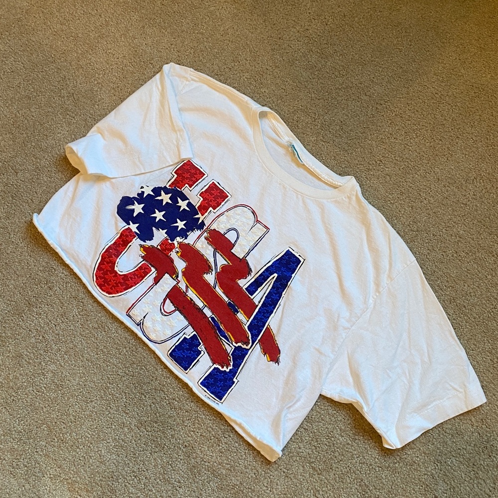 Unisex Vintage Cropped White USA Tee
